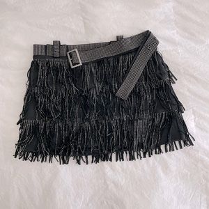 Black Studded Fringe Skort with Belt